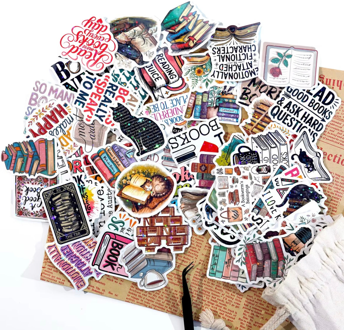 100PCS Holographic Vinyl Book Lover Stickers