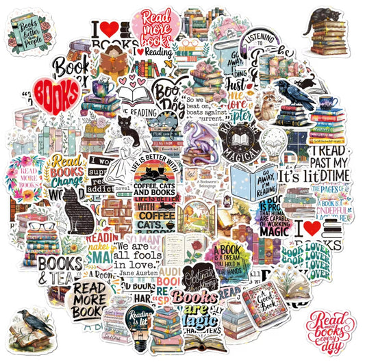 100PCS Holographic Vinyl Book Lover Stickers