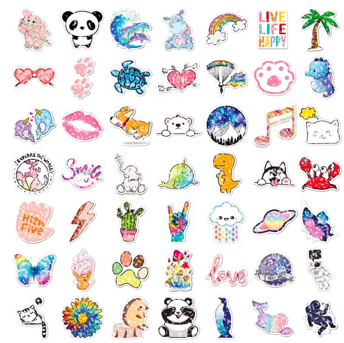 100PCS Holographic Vinyl Cute Stickers